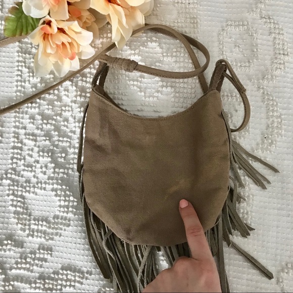 • Taupe Fringe Cross-Body Satchel • - Picture 4 of 6